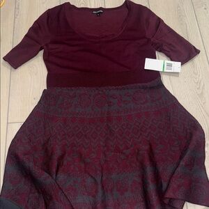 Nina Leonard Burgundy and Gray Dress